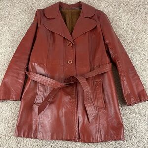 Suede & Leather Craft Trench Coat 16 (UK) Brown Leather Belted Old Money 70s